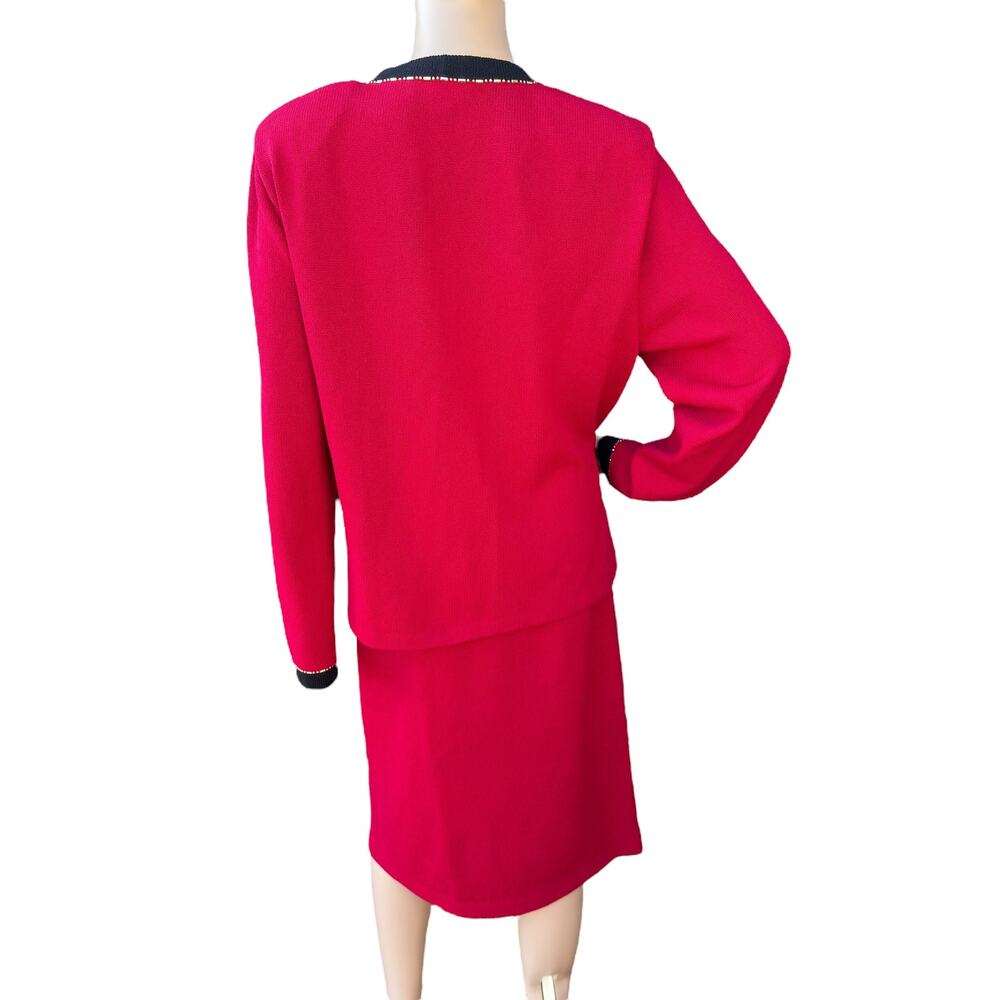 St. John Collection Red & Black Santana Knit Suit Skirt Jkt 12 Skrt 16 - Picture 15 of 16